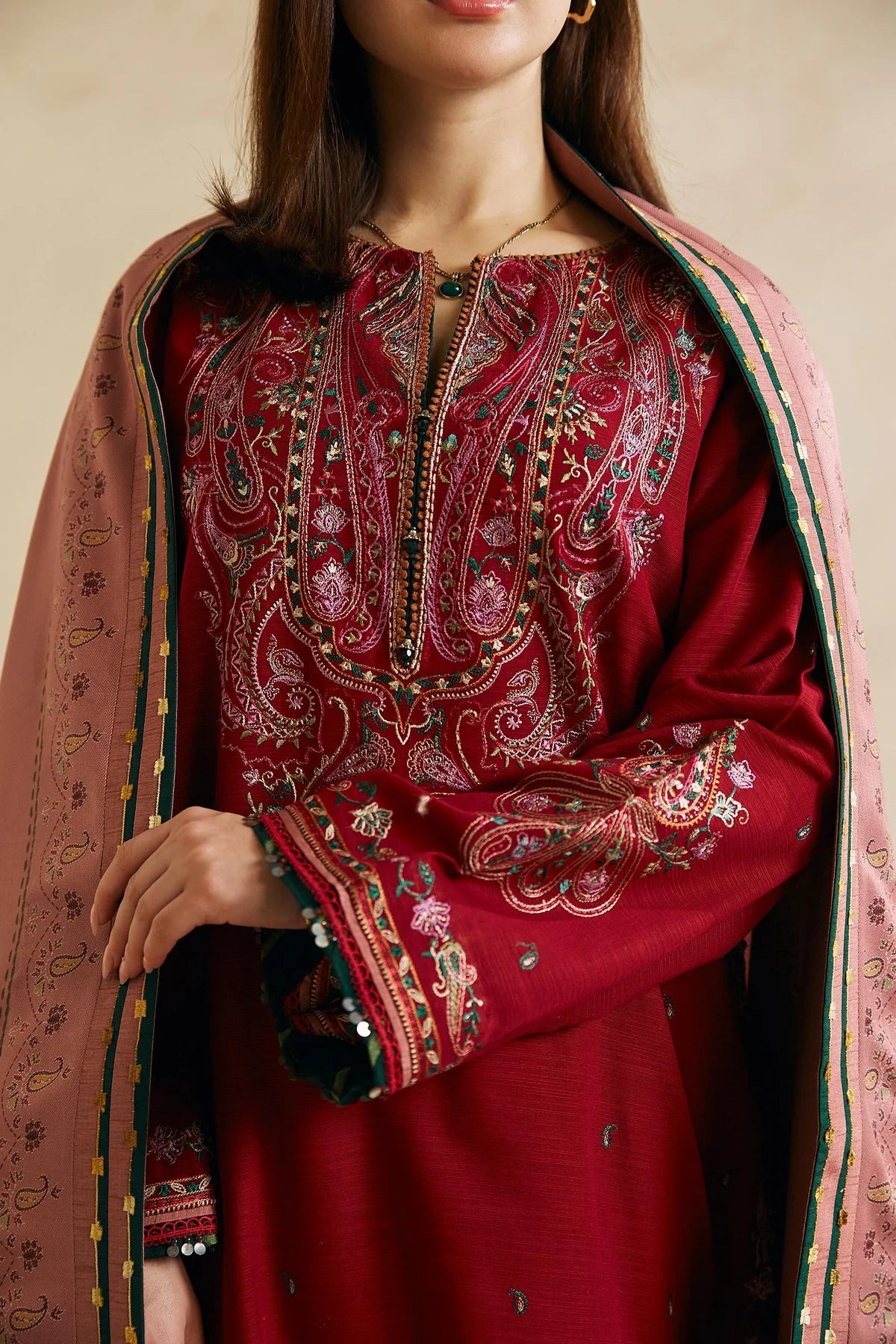 Coco By Zara Shahjahan Unstitched 3 Piece Embroidered Khaddar Suit CZS23W 2B - Winter Collection Brand Mafia by Zonash