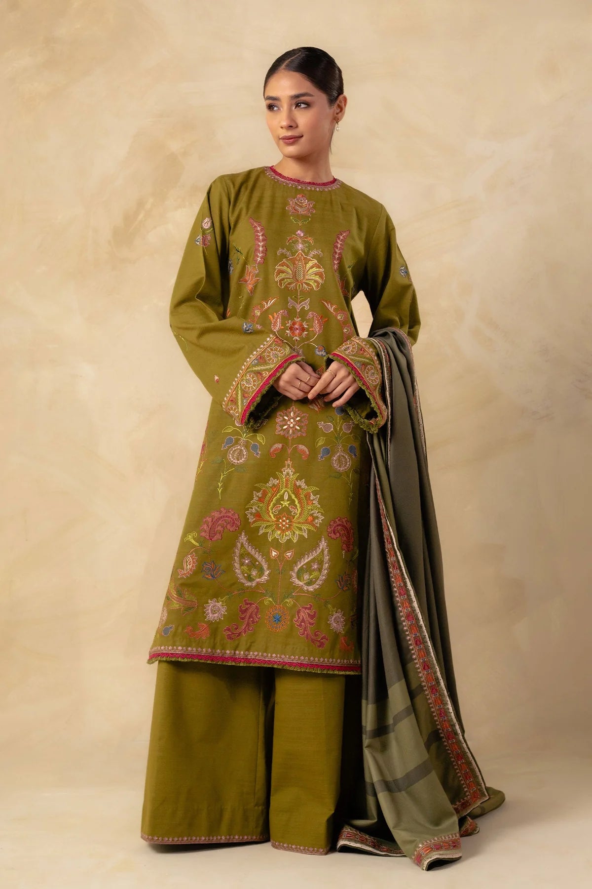 Coco By Zara Shahjahan Unstitched 3 Piece Embroidered Khaddar Suit CZS23W 6B - Winter Collection Brand Mafia by Zonash