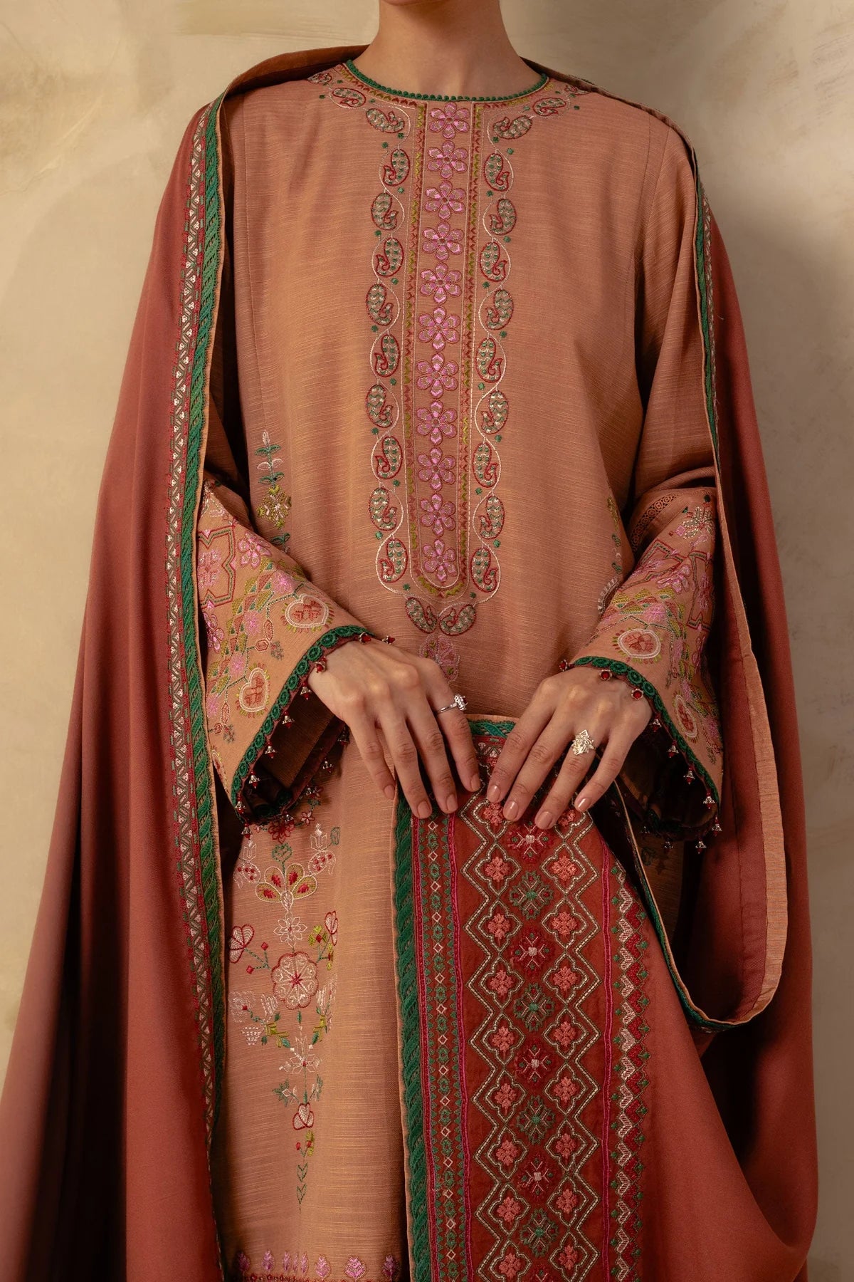 Coco By Zara Shahjahan Unstitched 3 Piece Embroidered Khaddar Suit CZS23W 7A - Winter Collection Brand Mafia by Zonash