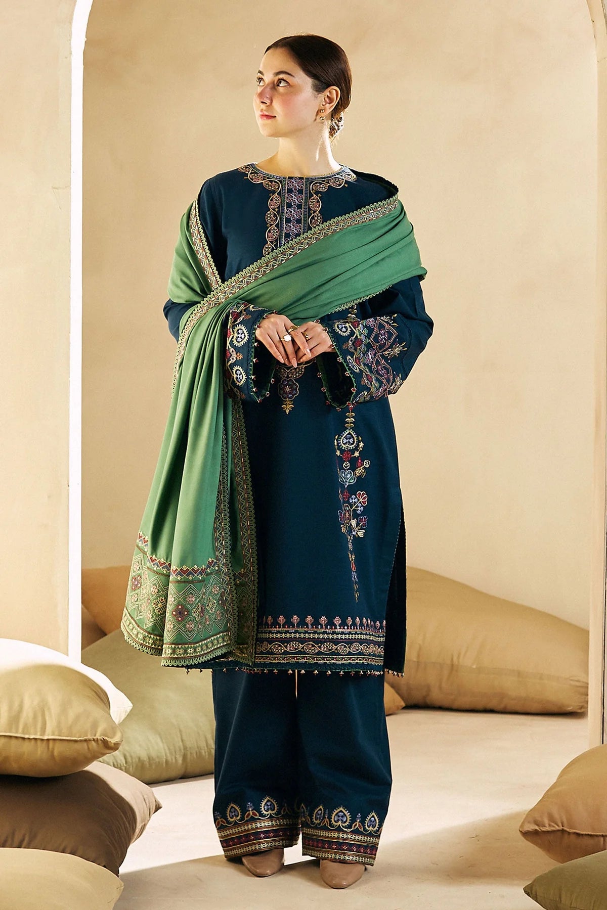 Coco By Zara Shahjahan Unstitched 3 Piece Embroidered Khaddar Suit CZS23W 7B - Winter Collection Brand Mafia by Zonash