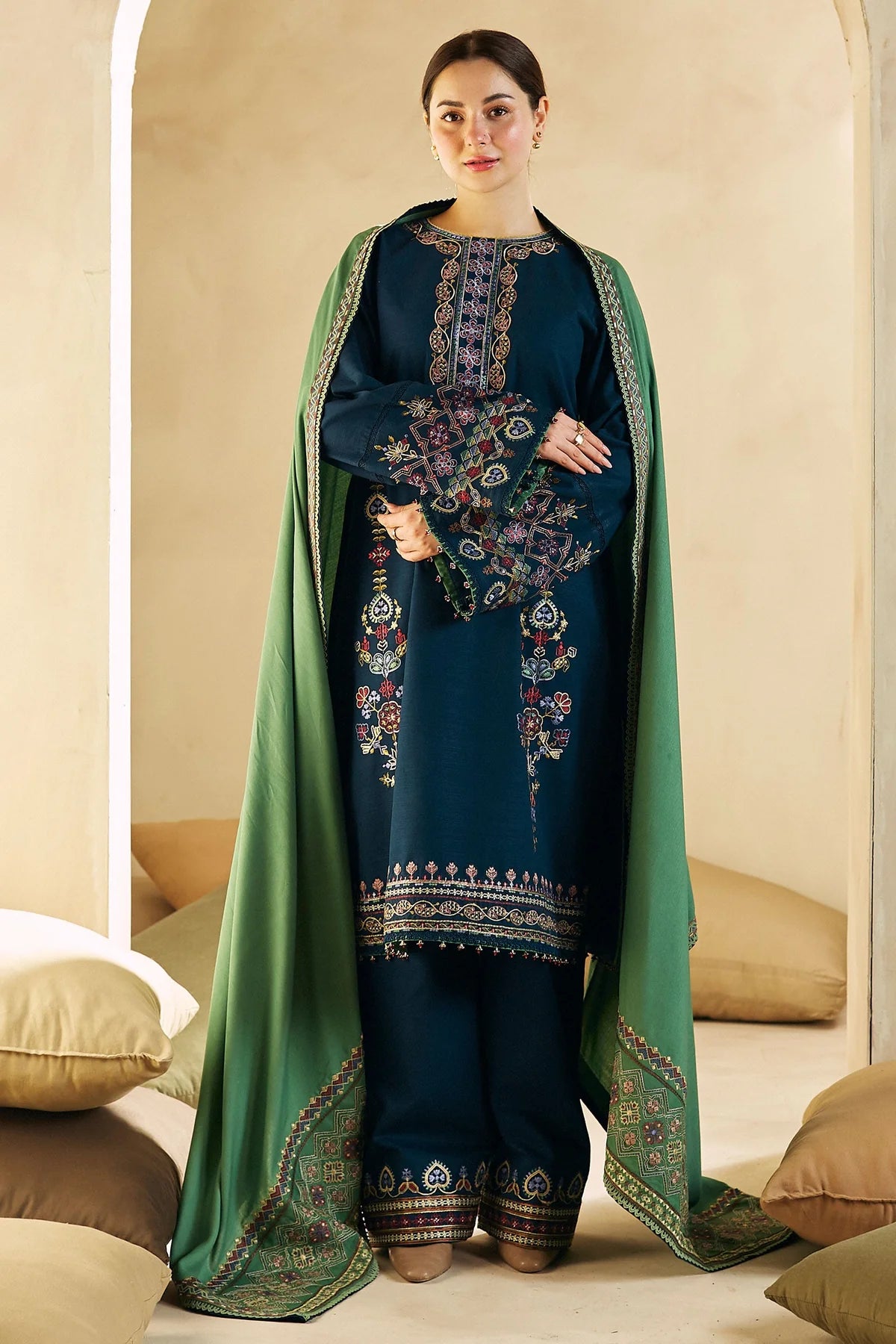 Coco By Zara Shahjahan Unstitched 3 Piece Embroidered Khaddar Suit CZS23W 7B - Winter Collection Brand Mafia by Zonash