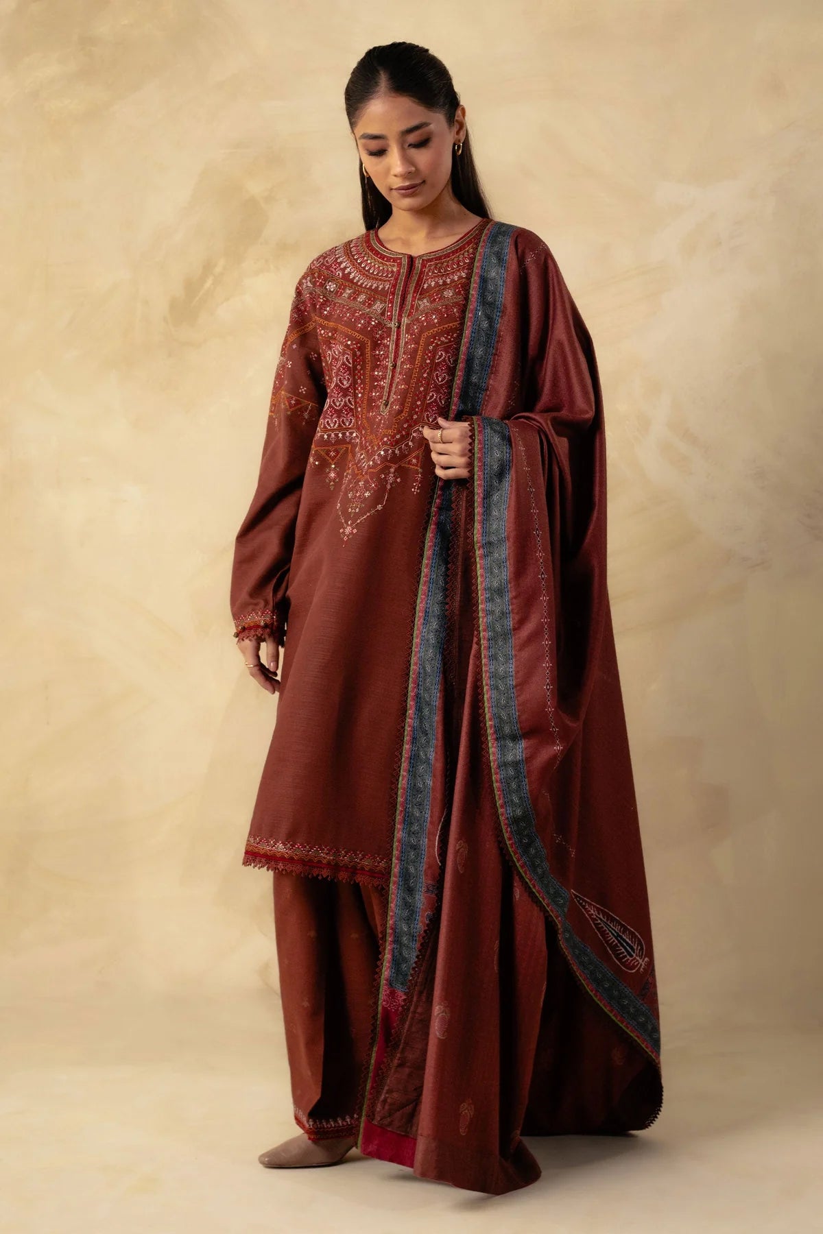 Coco By Zara Shahjahan Unstitched 3 Piece Embroidered Khaddar Suit CZS23W 8A - Winter Collection Brand Mafia by Zonash