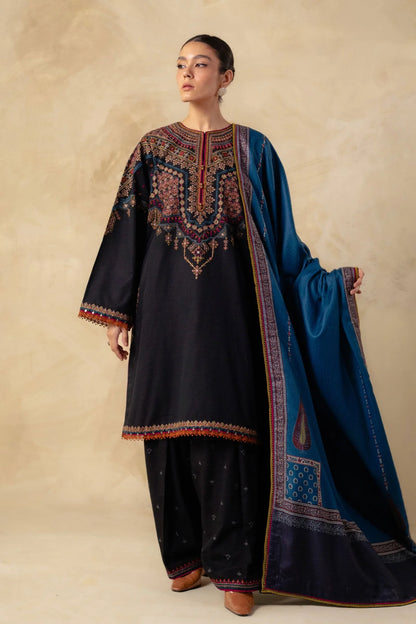 Coco By Zara Shahjahan Unstitched 3 Piece Embroidered Khaddar Suit CZS23W 8B - Winter Collection Brand Mafia by Zonash