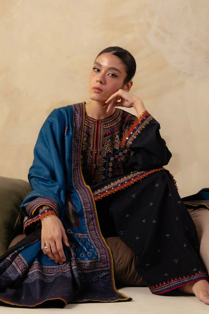 Coco By Zara Shahjahan Unstitched 3 Piece Embroidered Khaddar Suit CZS23W 8B - Winter Collection Brand Mafia by Zonash