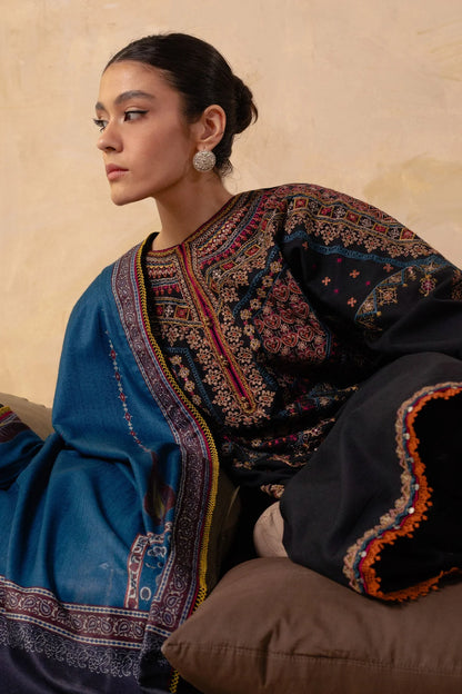 Coco By Zara Shahjahan Unstitched 3 Piece Embroidered Khaddar Suit CZS23W 8B - Winter Collection Brand Mafia by Zonash