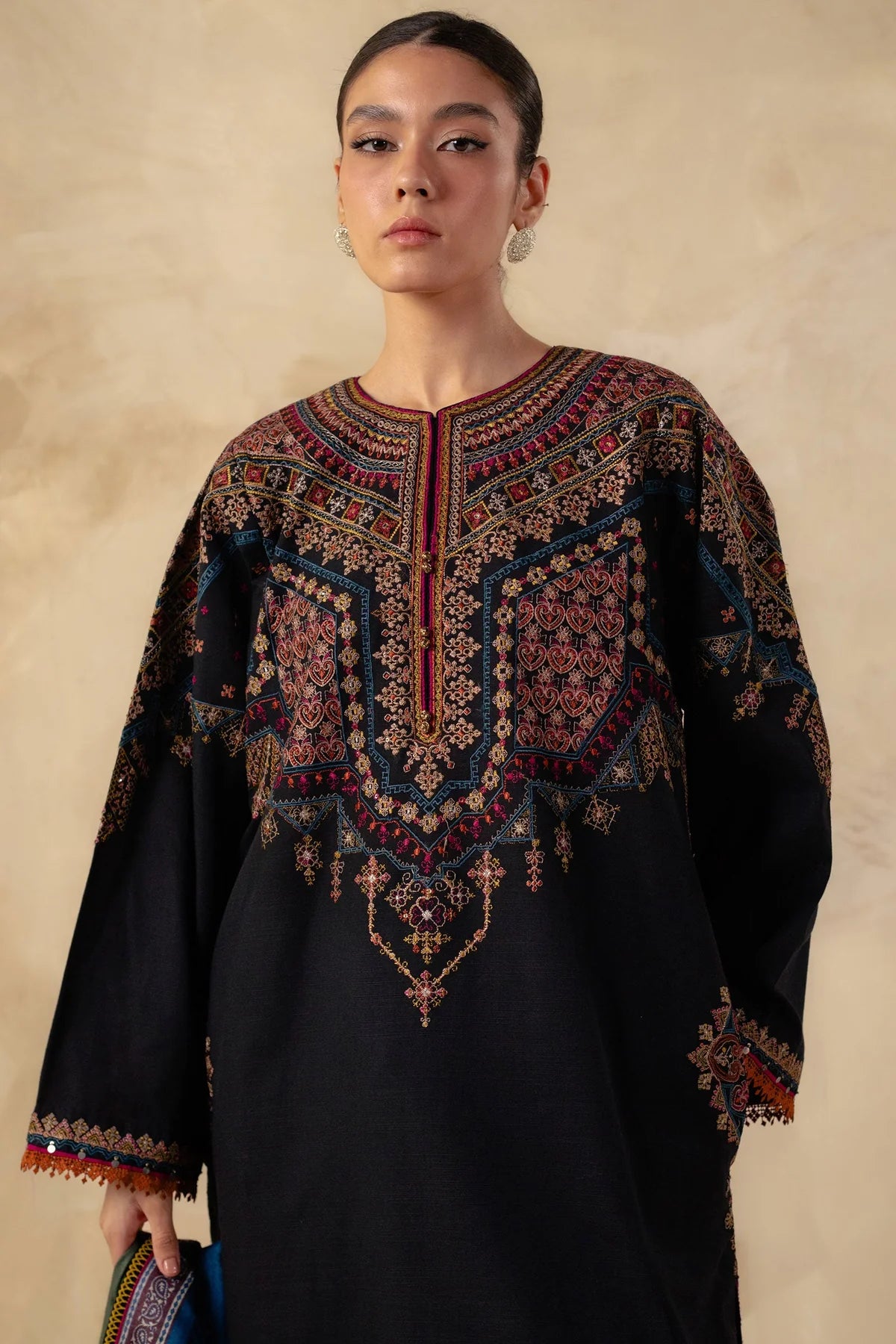 Coco By Zara Shahjahan Unstitched 3 Piece Embroidered Khaddar Suit CZS23W 8B - Winter Collection Brand Mafia by Zonash