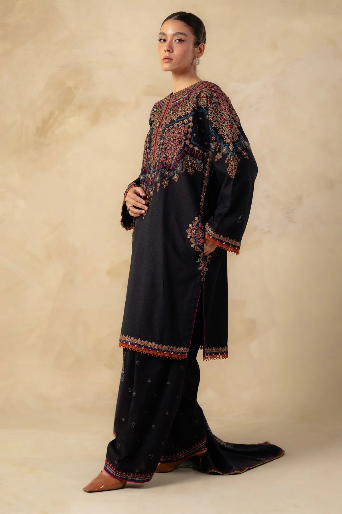 Coco By Zara Shahjahan Unstitched 3 Piece Embroidered Khaddar Suit CZS23W 8B - Winter Collection Brand Mafia by Zonash