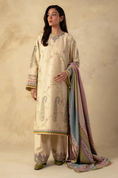 Coco By Zara Shahjahan Unstitched 3 Piece Embroidered Linen Suit CZS23W 3A - Winter Collection Brand Mafia by Zonash