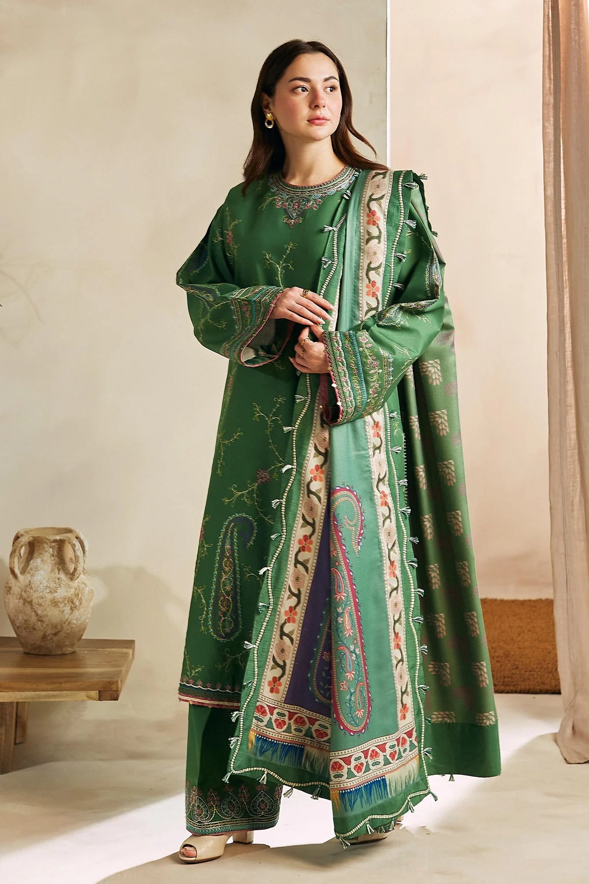 Coco By Zara Shahjahan Unstitched 3 Piece Embroidered Linen Suit CZS23W 3B - Winter Collection Brand Mafia by Zonash