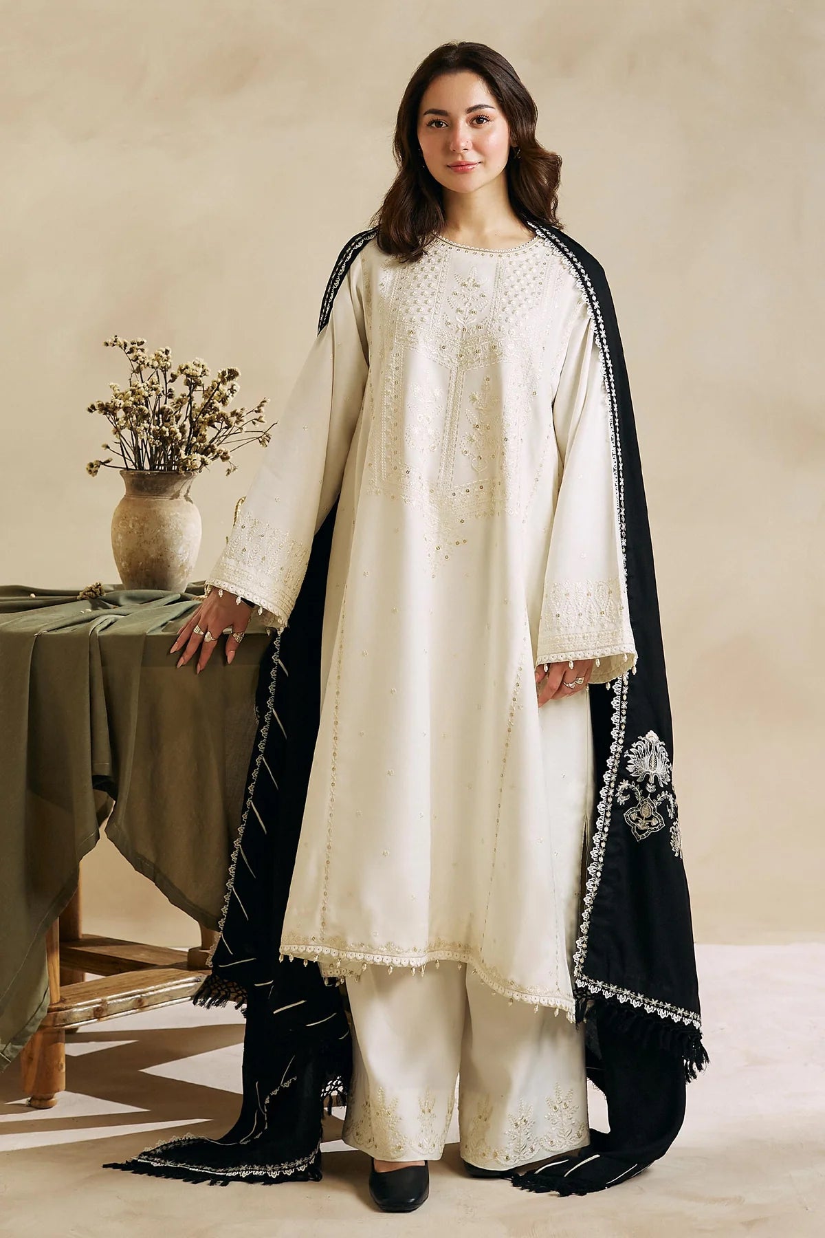 Coco By Zara Shahjahan Unstitched 3 Piece Embroidered Linen Suit CZS23W 4A - Winter Collection Brand Mafia by Zonash