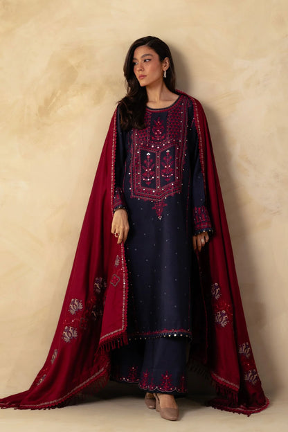 Coco By Zara Shahjahan Unstitched 3 Piece Embroidered Linen Suit CZS23W 4B - Winter Collection Brand Mafia by Zonash