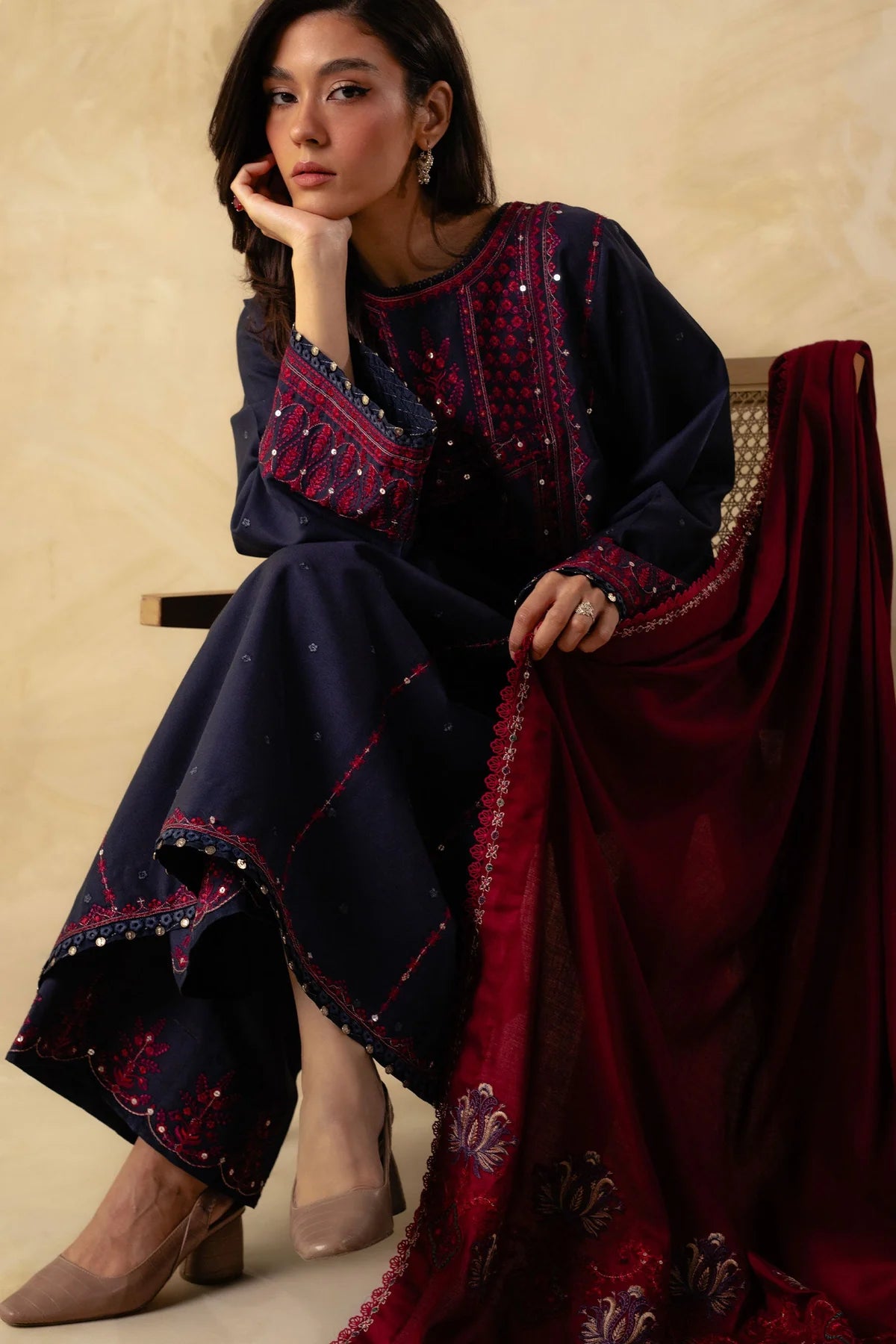 Coco By Zara Shahjahan Unstitched 3 Piece Embroidered Linen Suit CZS23W 4B - Winter Collection Brand Mafia by Zonash