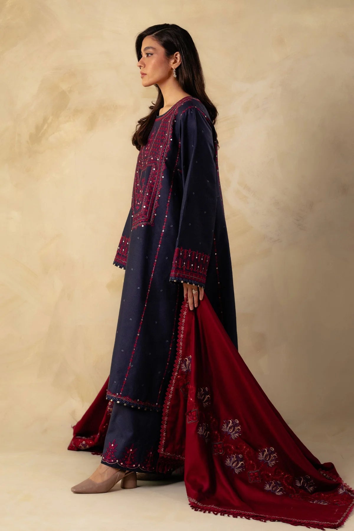 Coco By Zara Shahjahan Unstitched 3 Piece Embroidered Linen Suit CZS23W 4B - Winter Collection Brand Mafia by Zonash