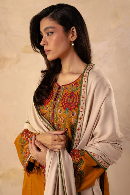 Coco By Zara Shahjahan Unstitched 3 Piece Embroidered Linen Suit CZS23W 5A - Winter Collection Brand Mafia by Zonash