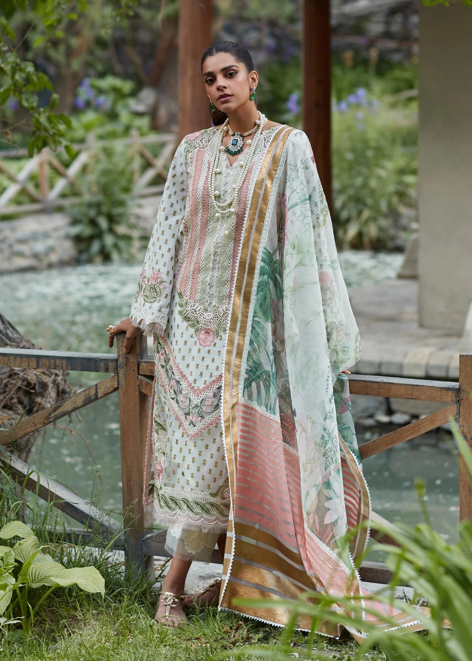 Crimson Unstitched 3 Piece Embroidered Lawn Suit CR23L 5A Ivory - Summer Collection Brand Mafia by Zonash