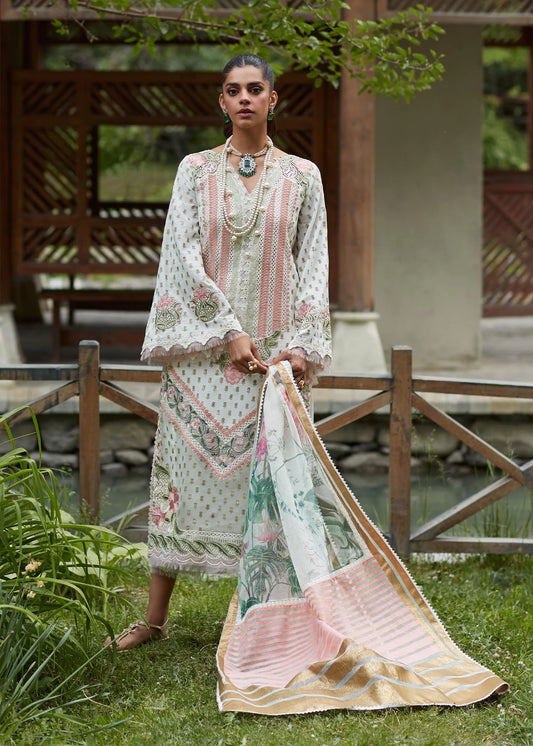 Crimson Unstitched 3 Piece Embroidered Lawn Suit CR23L 5A Ivory - Summer Collection Brand Mafia by Zonash