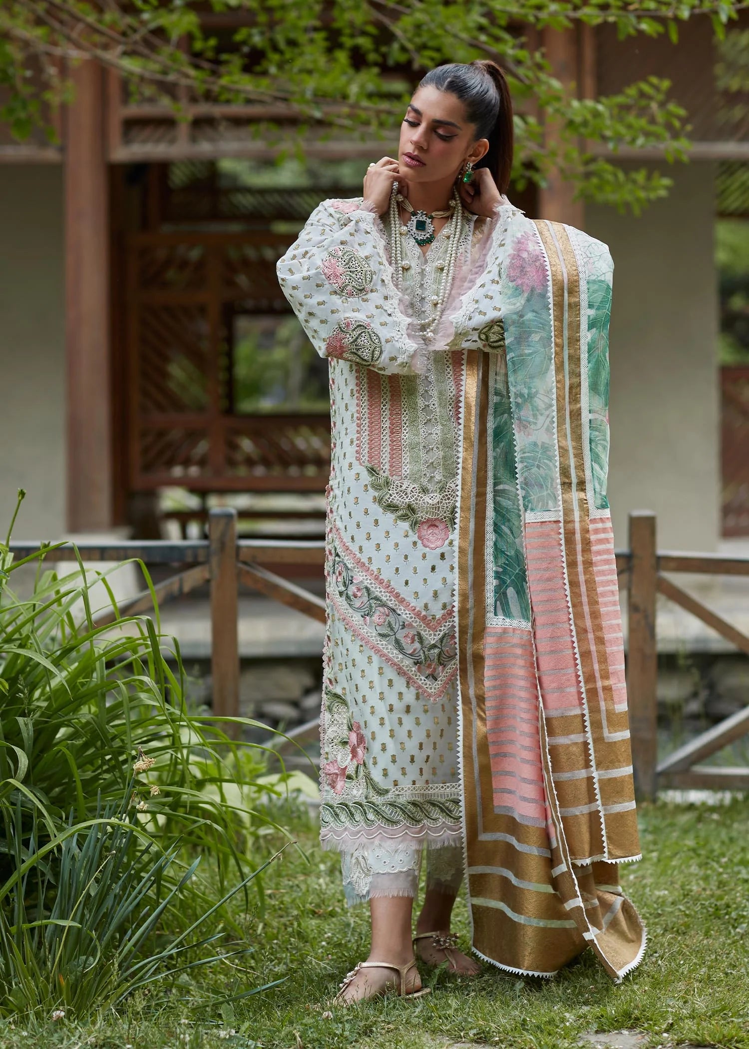 Crimson Unstitched 3 Piece Embroidered Lawn Suit CR23L 5A Ivory - Summer Collection Brand Mafia by Zonash