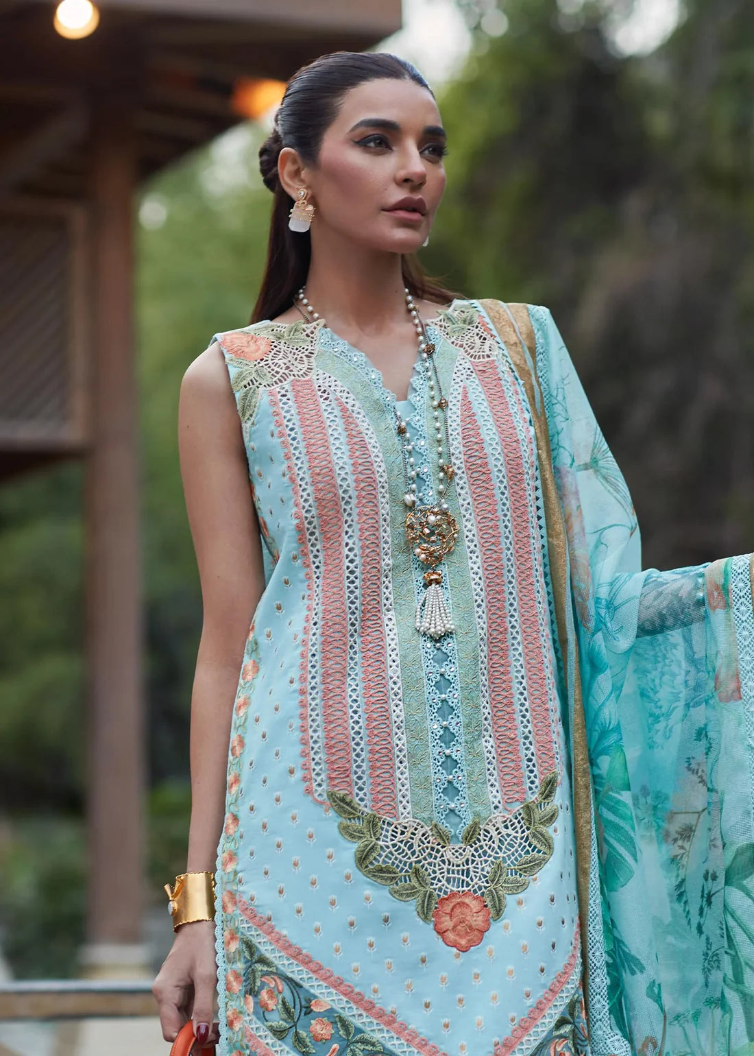 Crimson Unstitched 3 Piece Embroidered Lawn Suit CR23L 5B Turquoise - Summer Collection Brand Mafia by Zonash