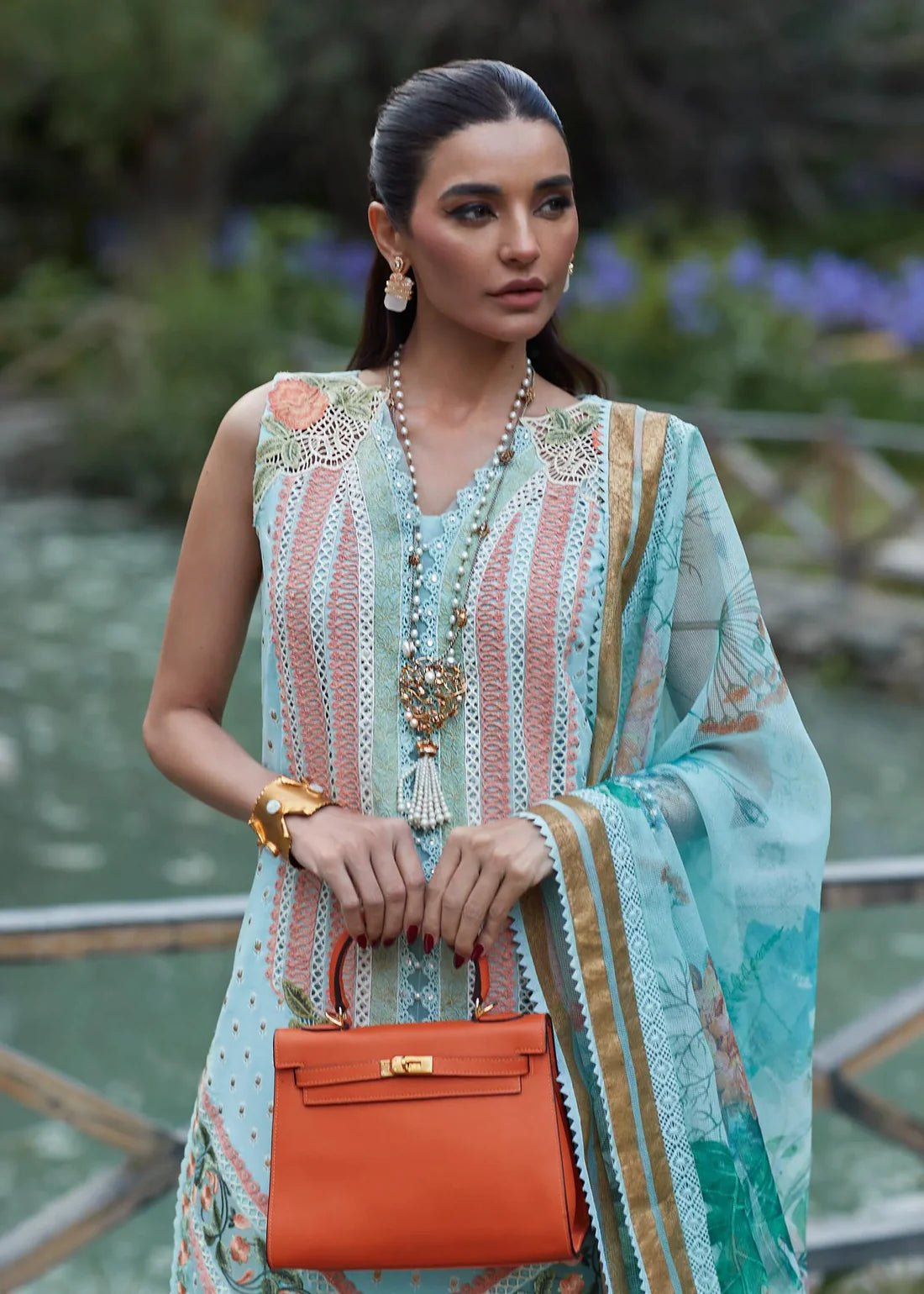 Crimson Unstitched 3 Piece Embroidered Lawn Suit CR23L 5B Turquoise - Summer Collection Brand Mafia by Zonash