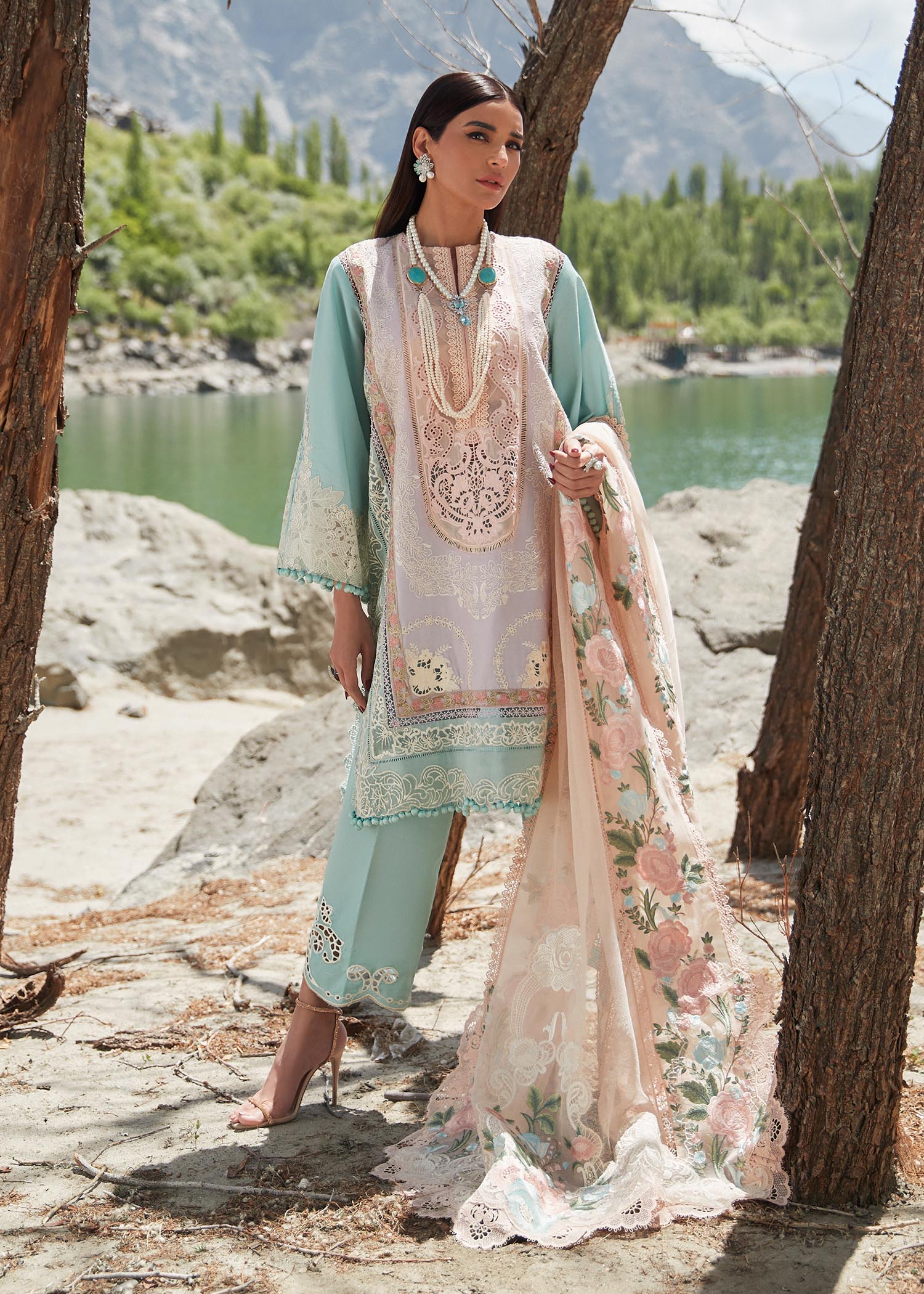 Crimson Unstitched 3 Piece Embroidered Lawn Suit CR23L 6B Sorbet Pink - Summer Collection Brand Mafia by Zonash