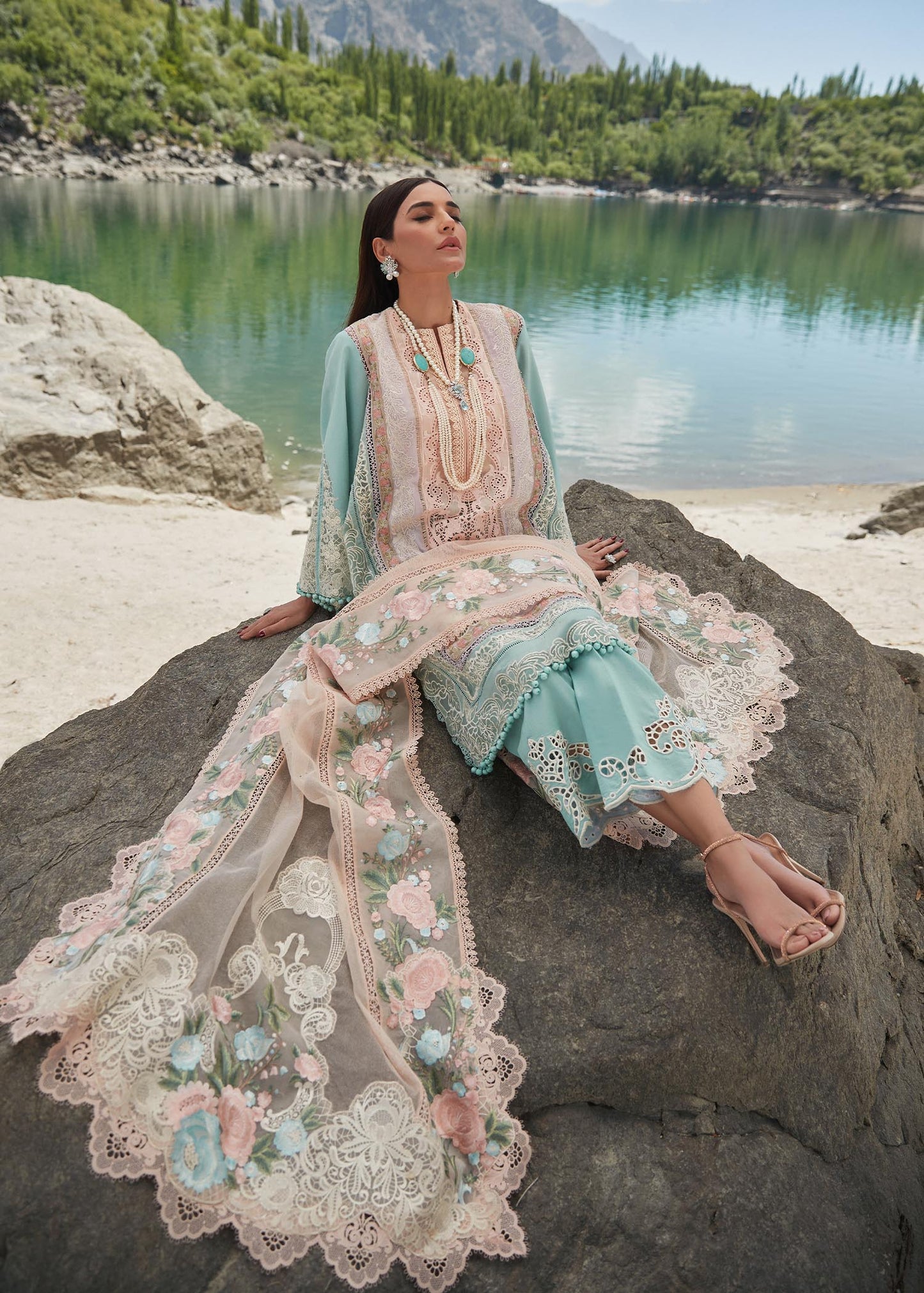 Crimson Unstitched 3 Piece Embroidered Lawn Suit CR23L 6B Sorbet Pink - Summer Collection Brand Mafia by Zonash