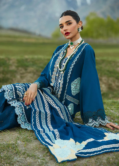 Crimson Unstitched 3 Piece Embroidered Lawn Suit CR23L 7A Cobalt Blue - Summer Collection Brand Mafia by Zonash