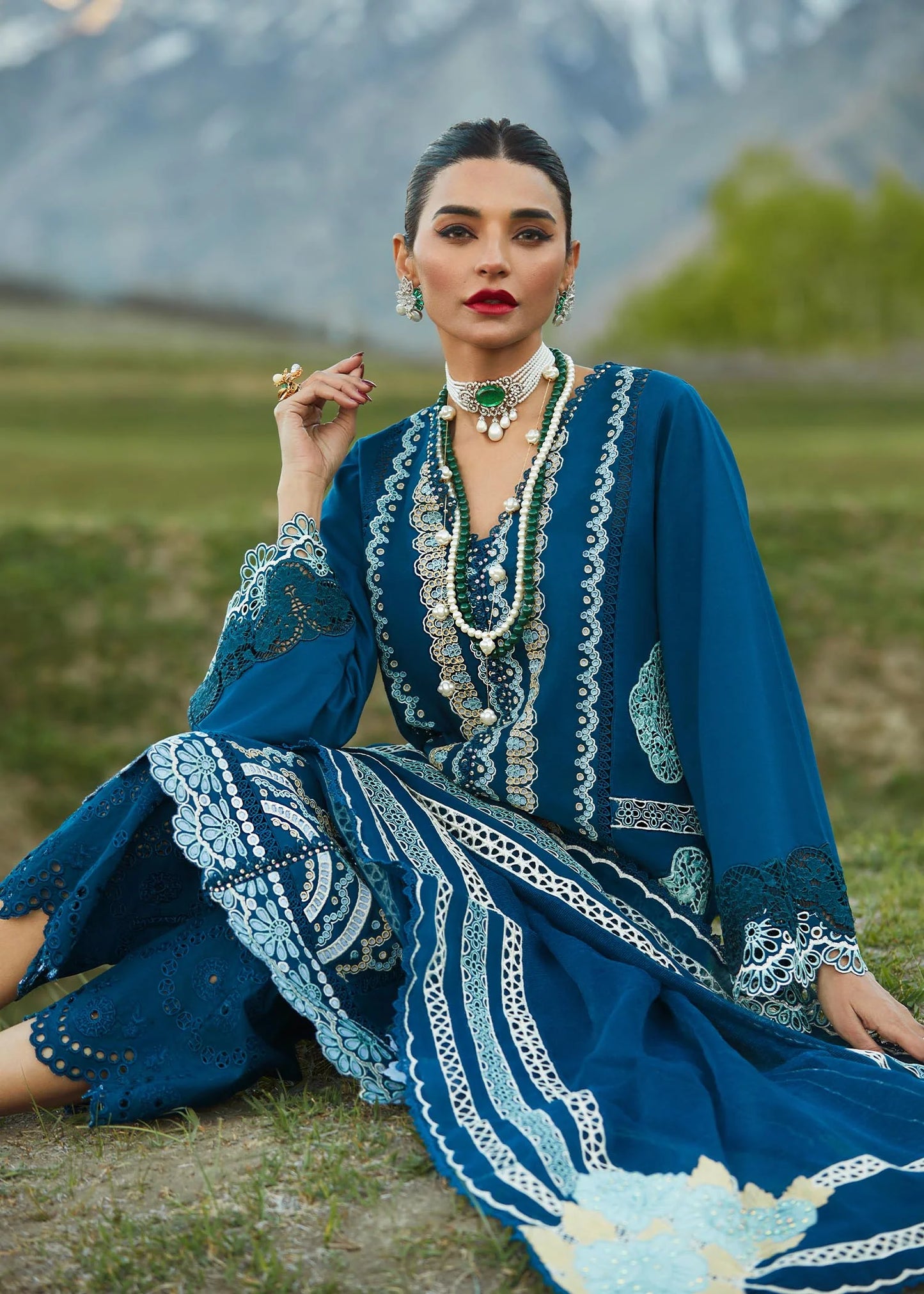 Crimson Unstitched 3 Piece Embroidered Lawn Suit CR23L 7A Cobalt Blue - Summer Collection Brand Mafia by Zonash