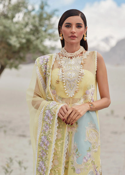 Crimson Unstitched 3 Piece Embroidered Lawn Suit CR23L 8A Canary Yellow - Summer Collection Brand Mafia by Zonash