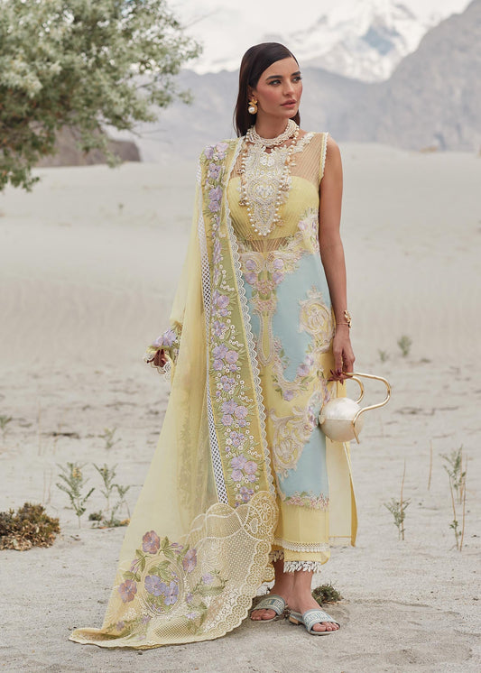 Crimson Unstitched 3 Piece Embroidered Lawn Suit CR23L 8A Canary Yellow - Summer Collection Brand Mafia by Zonash