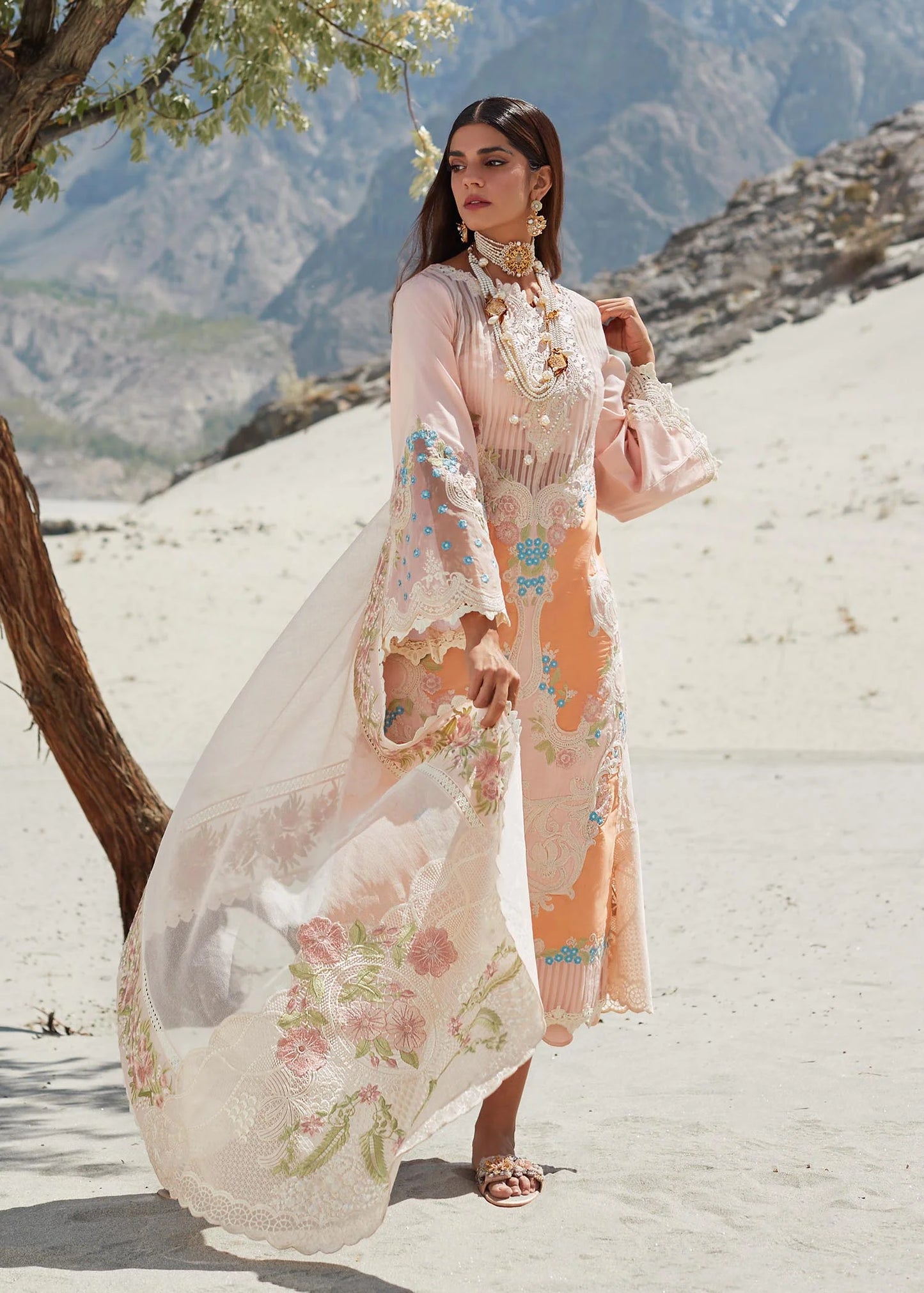 Crimson Unstitched 3 Piece Embroidered Lawn Suit CR23L 8B Chai Pink - Summer Collection Brand Mafia by Zonash