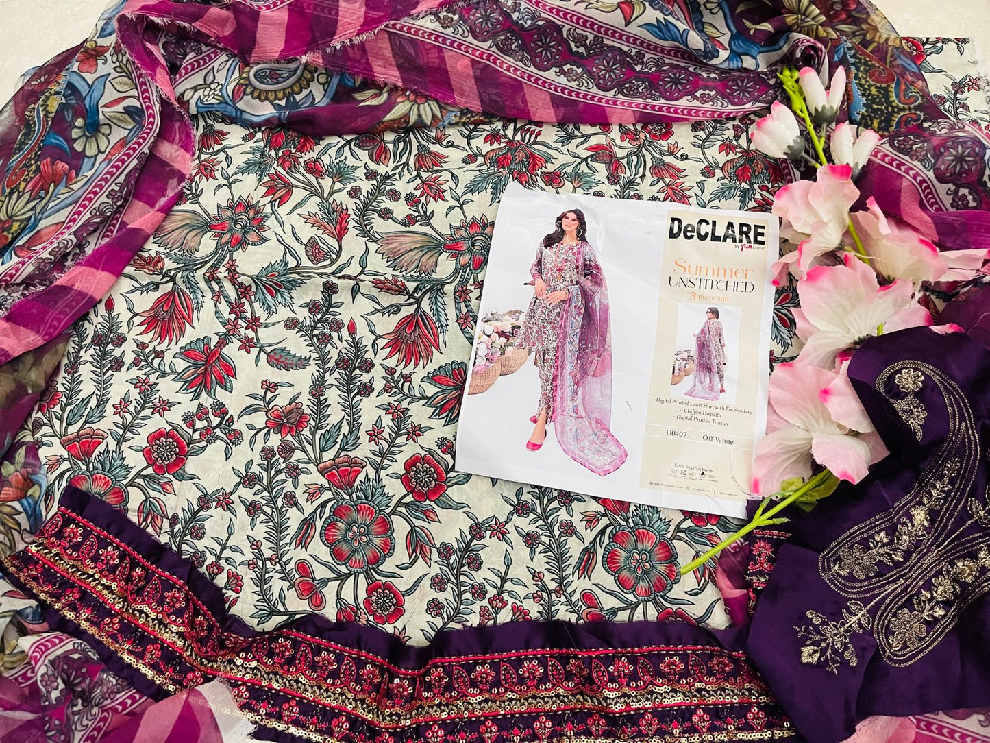 Declare Unstitched 2 Piece Embroidered Lawn Suit - Summer Colllection