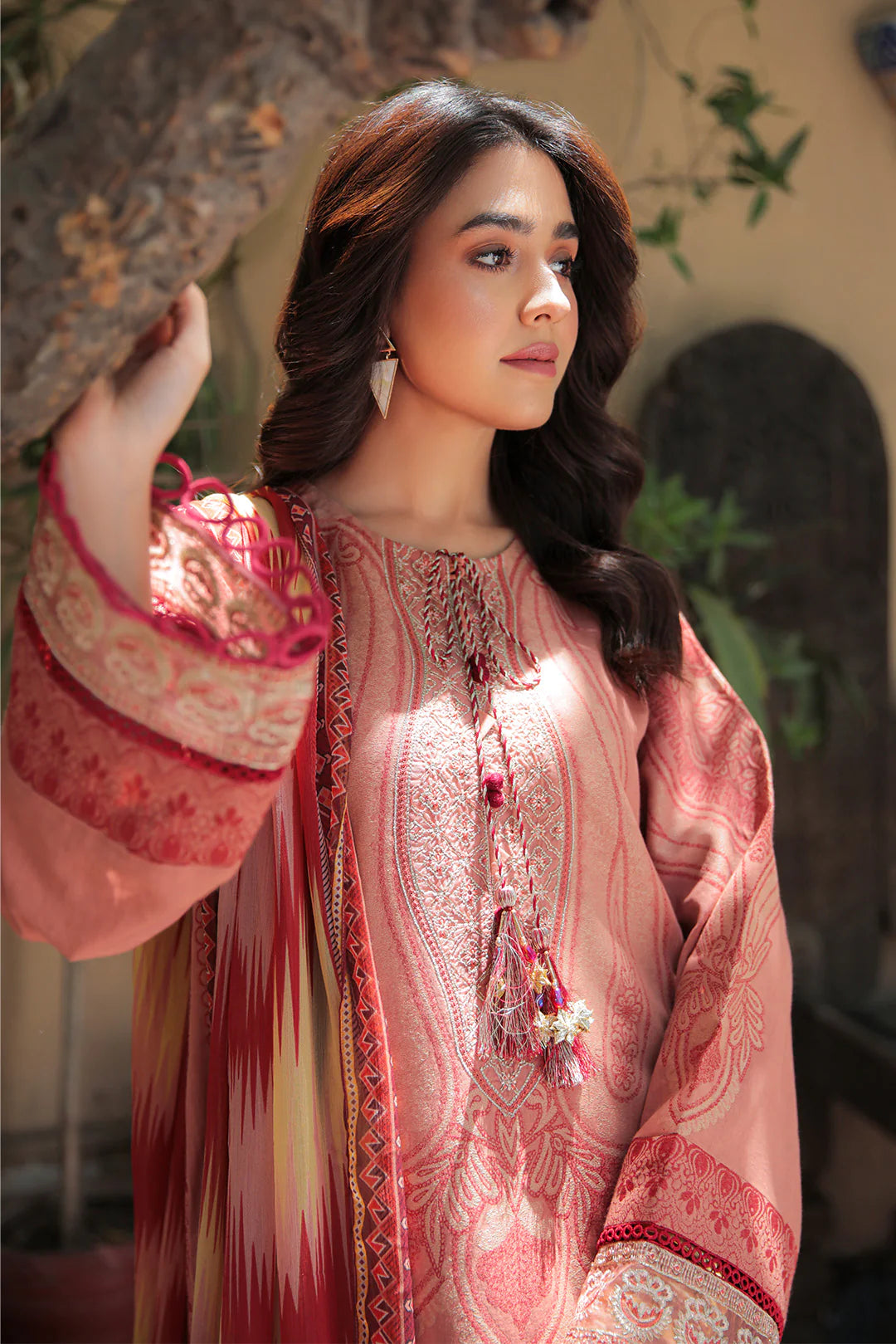 DeCLARE Unstitched 3 Piece Dyed Embroidered Jacquard Suit with Chiffon Dupatta and Cambric Trouser From Declare - Summer Colllection