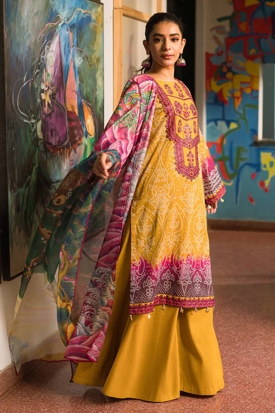 DeCLARE Unstitched 3 Piece Embroidered Digital Printed Lawn Suit with Silk Dupatta and Cambric Trouser From Declare - Summer Colllection