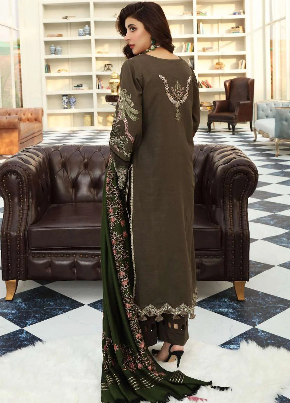 Elaf Unstitched 3 Piece Embroidered Slub Khaddar Suit LWEL21 EWC-02A Henna - Winter Collection Brand Mafia by Zonash