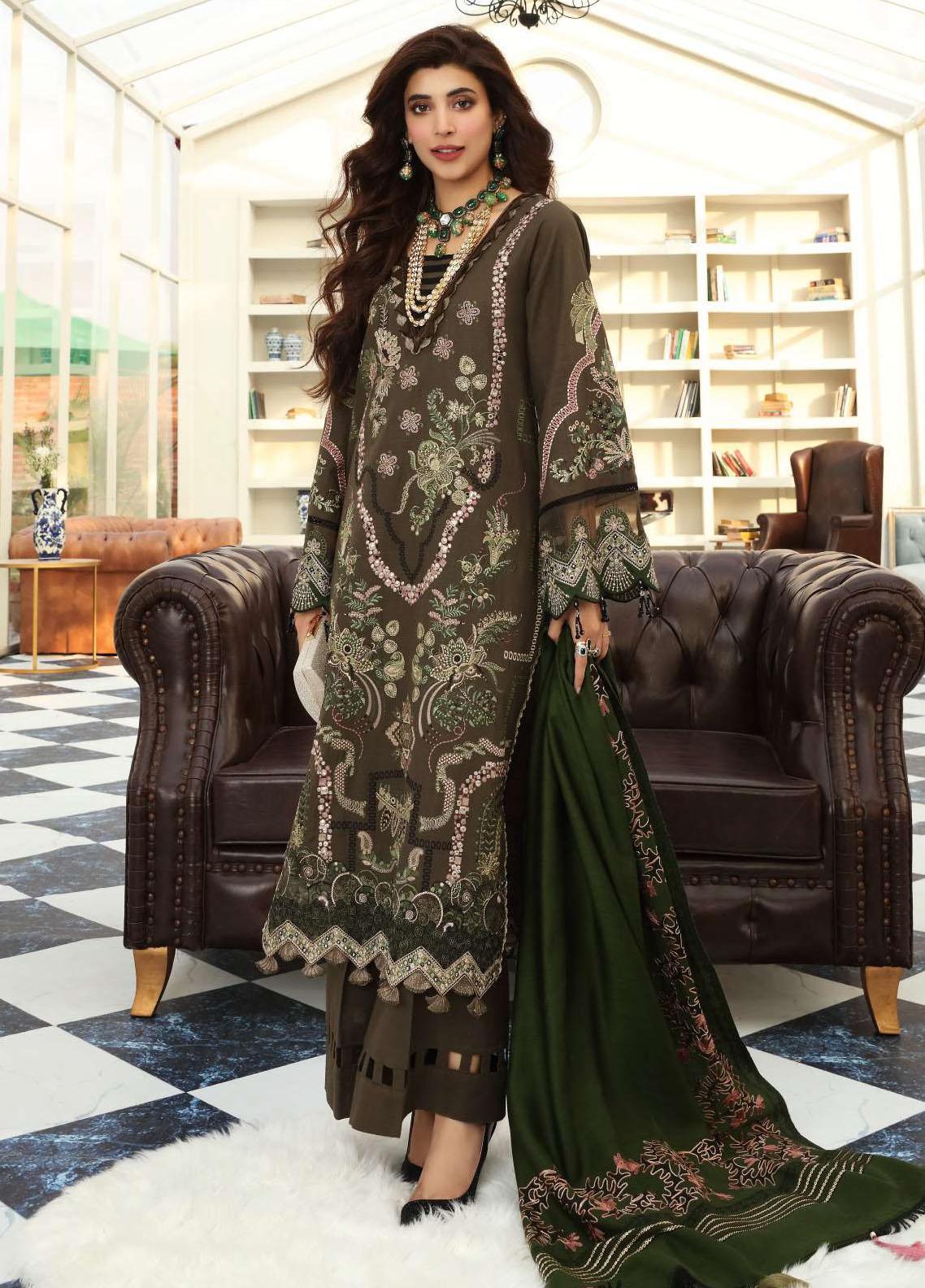 Elaf Unstitched 3 Piece Embroidered Slub Khaddar Suit LWEL21 EWC-02A Henna - Winter Collection Brand Mafia by Zonash