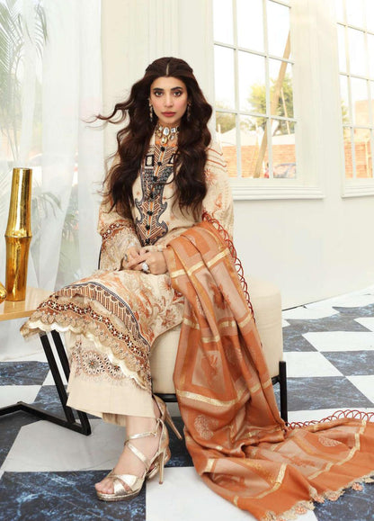 Elaf Unstitched 3 Piece Embroidered Slub Khaddar Suit LWEL21 EWC-03A Marigold - Winter Collection Brand Mafia by Zonash