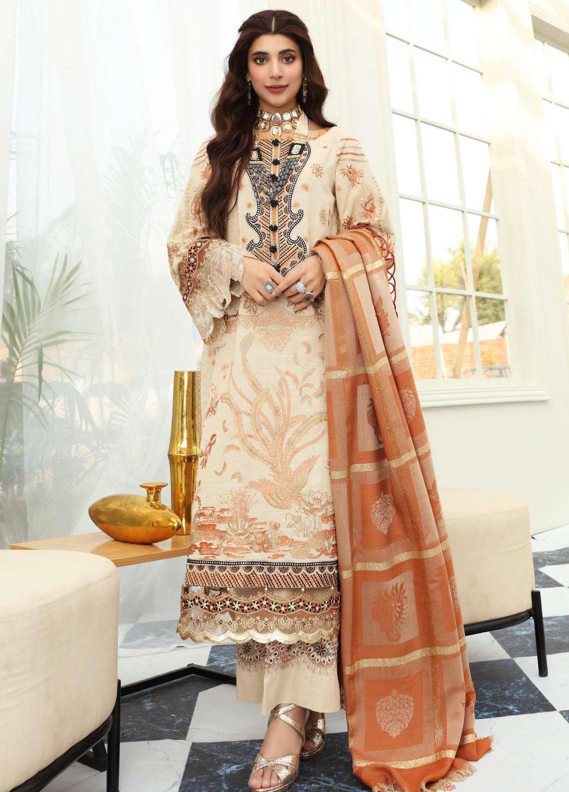 Elaf Unstitched 3 Piece Embroidered Slub Khaddar Suit LWEL21 EWC-03A Marigold - Winter Collection Brand Mafia by Zonash