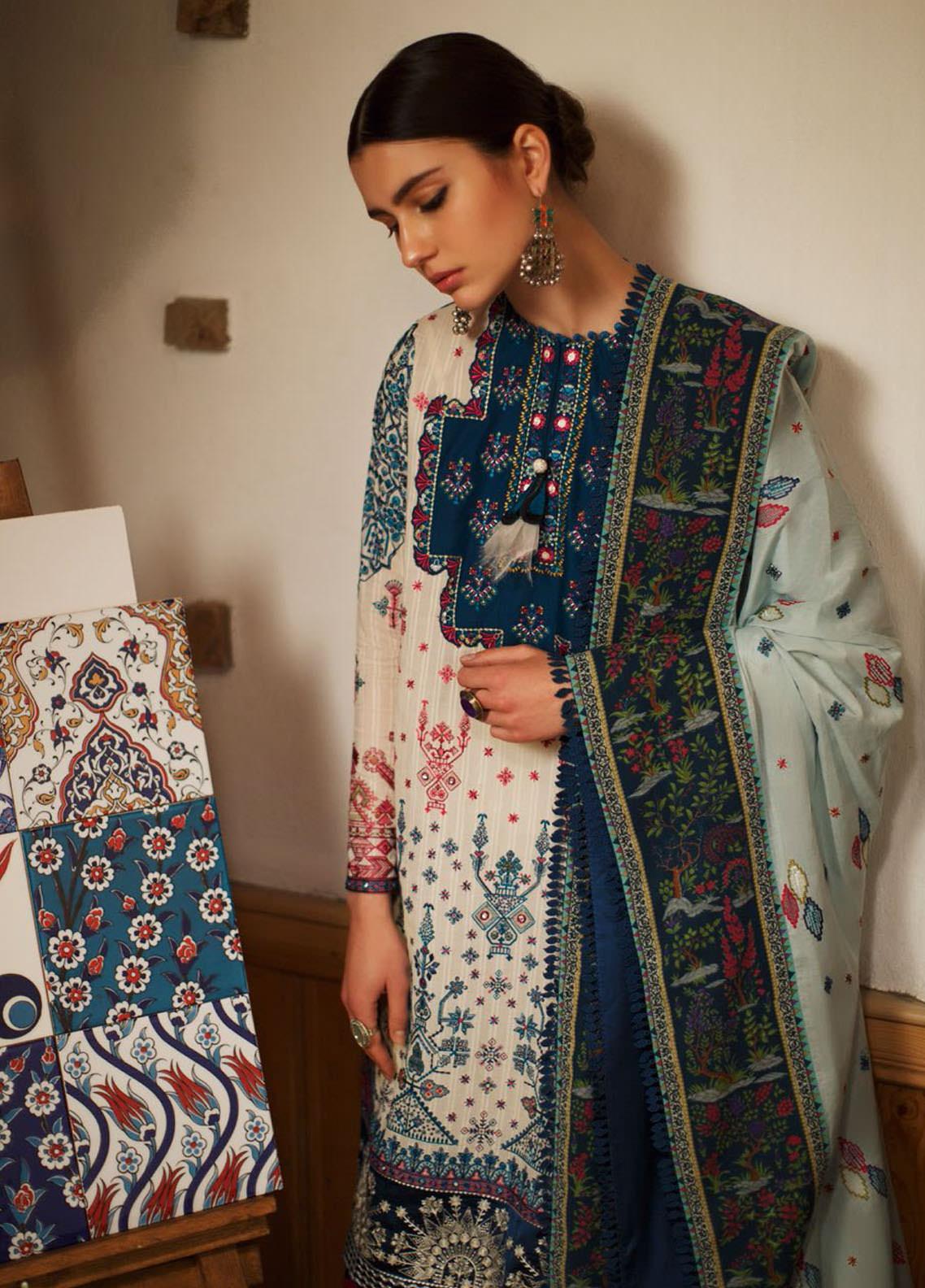 Elan Unstitched 3 Piece Embroidered Lawn Suit OREL21 EL21-01-B Melike - Summer Collection Brand Mafia by Zonash