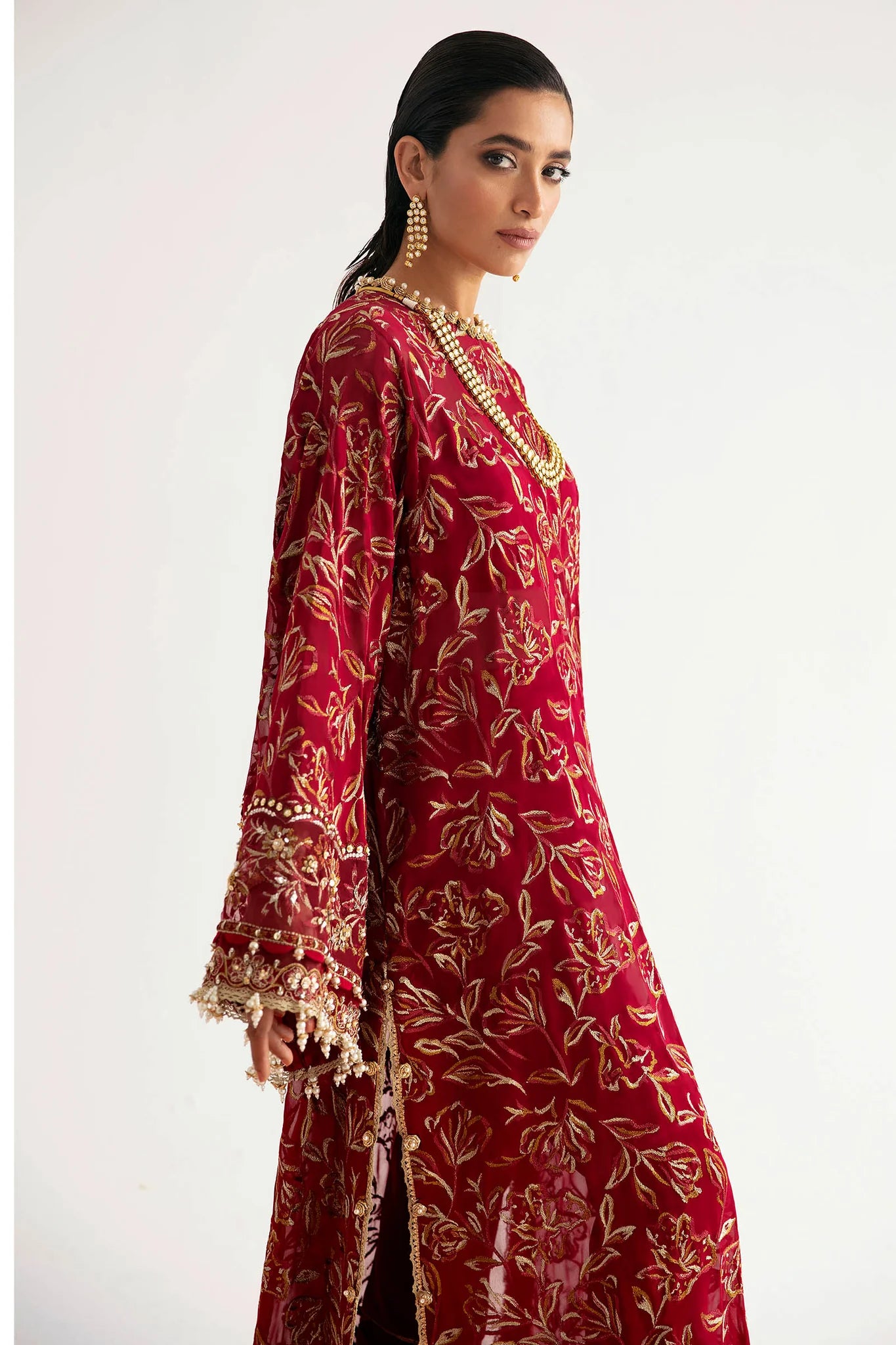 Elan Unstitched Embroidred Chiffon Shirt - ETOILE ROSE (ELF-21026) - Luxury Collection Brand Mafia by Zonash