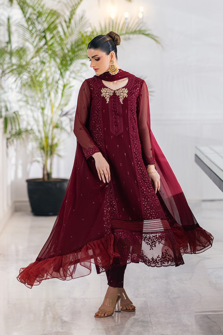 Ensembles By Azure Unstitched 3 Piece Embroidered Chiffon Suit AZU23ESE3 Ruby-Vine - Festive Collection Brand Mafia by Zonash