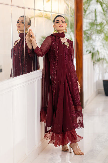 Ensembles By Azure Unstitched 3 Piece Embroidered Chiffon Suit AZU23ESE3 Ruby-Vine - Festive Collection Brand Mafia by Zonash