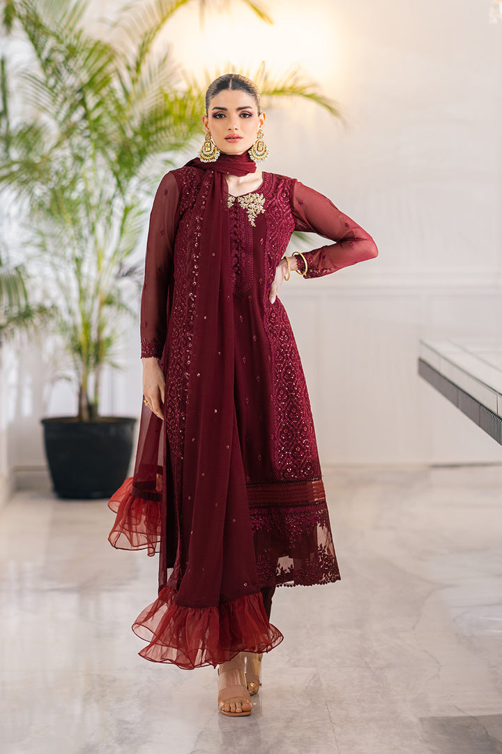 Ensembles By Azure Unstitched 3 Piece Embroidered Chiffon Suit AZU23ESE3 Ruby-Vine - Festive Collection Brand Mafia by Zonash