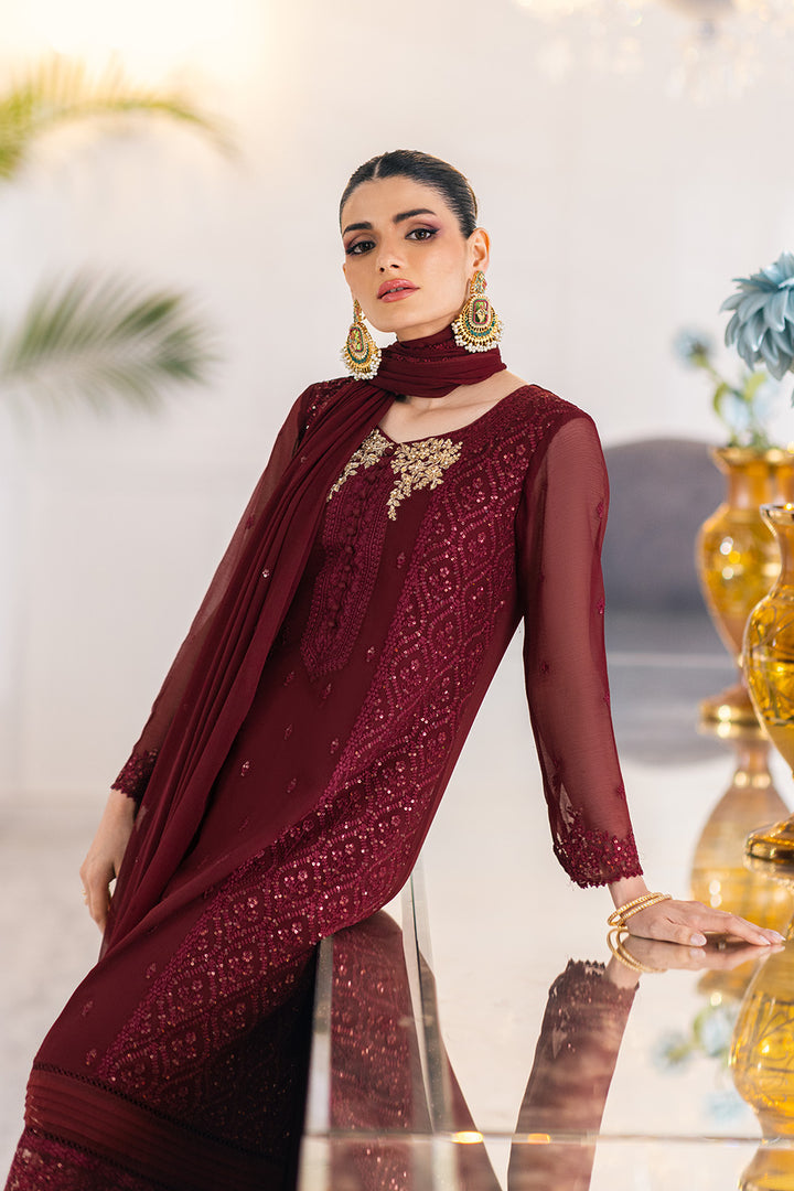 Ensembles By Azure Unstitched 3 Piece Embroidered Chiffon Suit AZU23ESE3 Ruby-Vine - Festive Collection Brand Mafia by Zonash