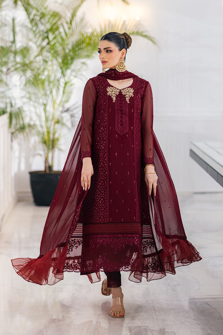 Ensembles By Azure Unstitched 3 Piece Embroidered Chiffon Suit AZU23ESE3 Ruby-Vine - Festive Collection Brand Mafia by Zonash