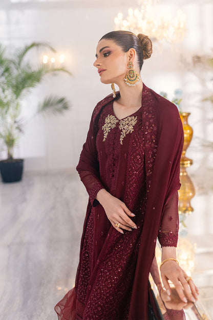 Ensembles By Azure Unstitched 3 Piece Embroidered Chiffon Suit AZU23ESE3 Ruby-Vine - Festive Collection Brand Mafia by Zonash