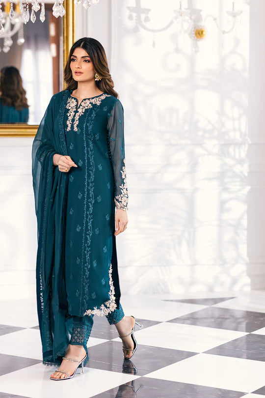 Ensembles By Azure Unstitched 3 Piece Embroidered Chiffon Suit AZU23ESE3 Sea-Weed - Festive Collection Brand Mafia by Zonash