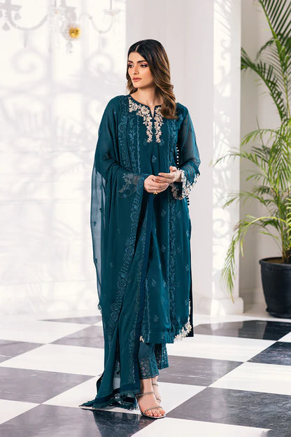 Ensembles By Azure Unstitched 3 Piece Embroidered Chiffon Suit AZU23ESE3 Sea-Weed - Festive Collection Brand Mafia by Zonash