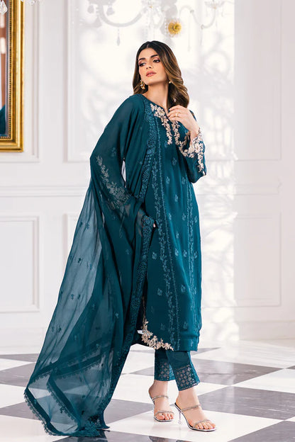 Ensembles By Azure Unstitched 3 Piece Embroidered Chiffon Suit AZU23ESE3 Sea-Weed - Festive Collection Brand Mafia by Zonash