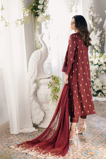 Ensembles by Azure Unstitched 3 Piece Jacquard Lawn Suit AZ24EJ IWES059 Imperial Wine - Festive Collection Brand Mafia by Zonash