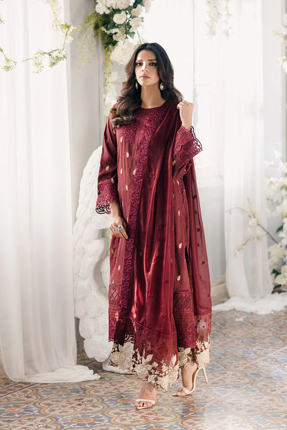 Ensembles by Azure Unstitched 3 Piece Jacquard Lawn Suit AZ24EJ IWES059 Imperial Wine - Festive Collection Brand Mafia by Zonash